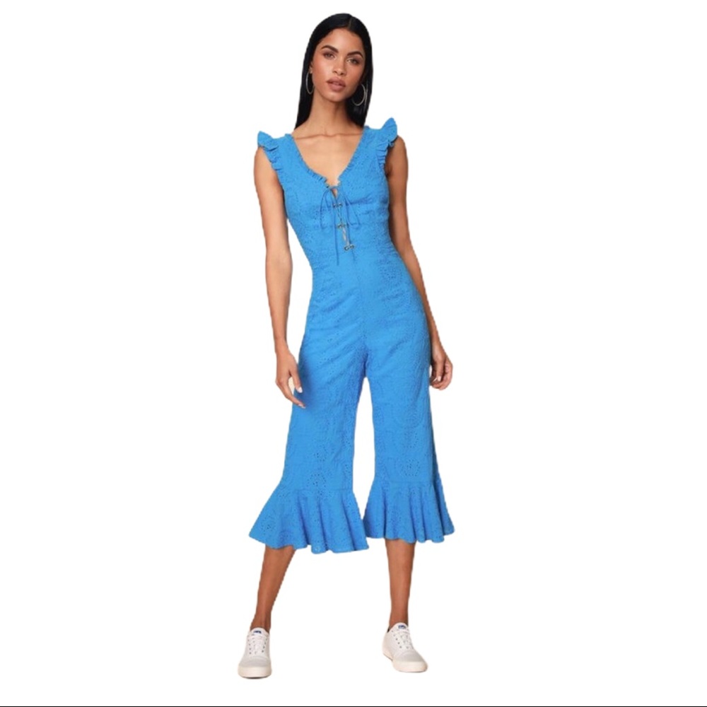 NEW Lulus Wide Leg Crop Lace up Eyelet Jumpsuit